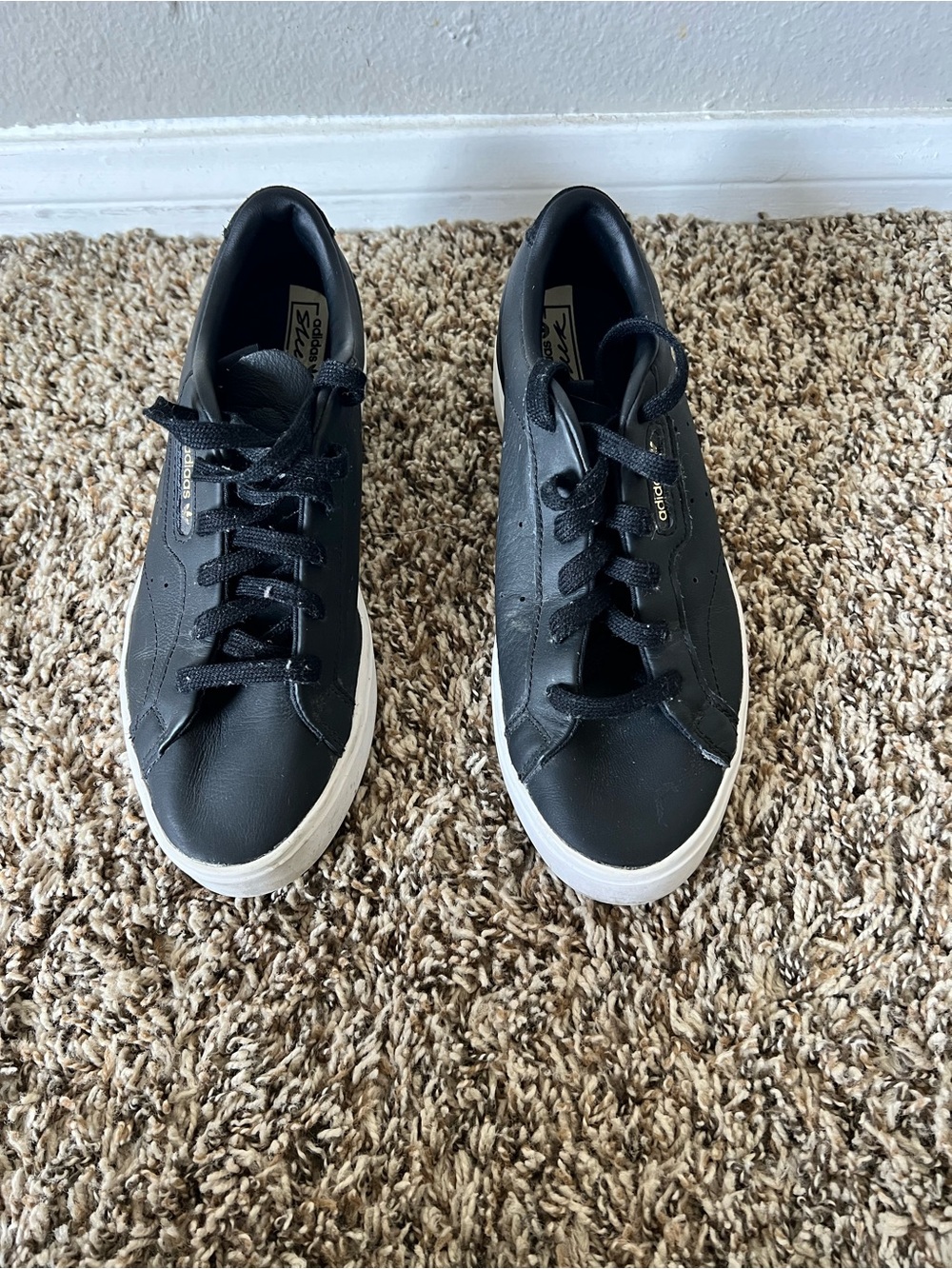 adidas Black Low-Top Leather Sneakers with White Sole